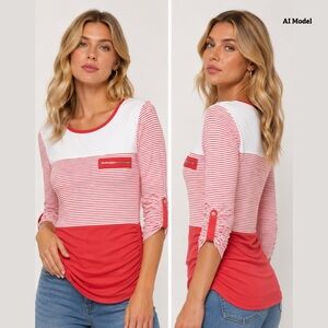 Coral and White Striped Fitted Top by Love Nation